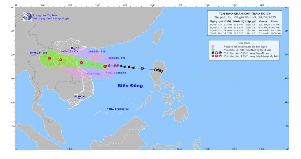 Công điện số 08/CĐ-UBND ngày 24/8/2025 của Chủ tịch Ủy ban nhân dân tỉnh Ninh Bình về việc tập trung ứng phó khẩn cấp bão số 5